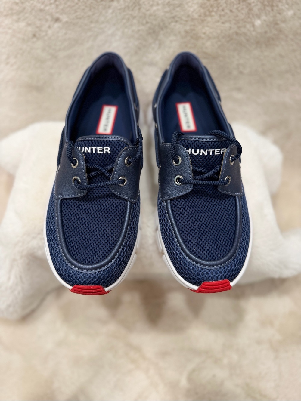 Hunter Men's unisex Navy and Red Mesh Boat Shoes